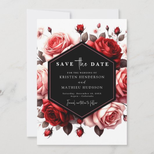 Moderne romantische Crimson Red Wedding Save The Date (Vorderseite)