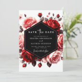 Moderne romantische Crimson Red Wedding Save The Date (Stehend Vorderseite)