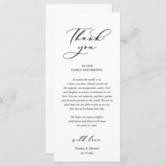 Moderne Romantische Dinner Place Einstellung Danke Programm (Vorne/Hinten)