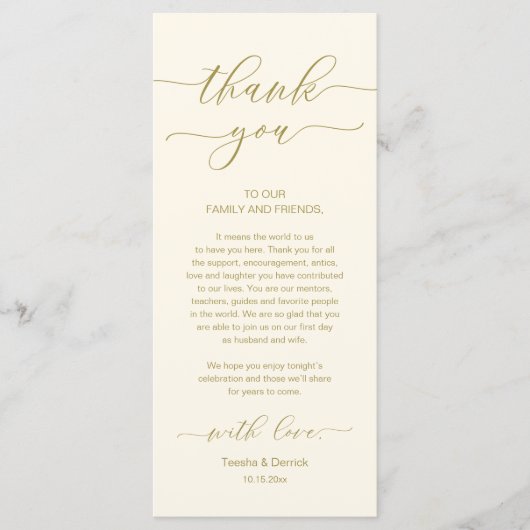 Moderne Romantische Dinner Place Einstellung Danke Programm (Vorderseite)