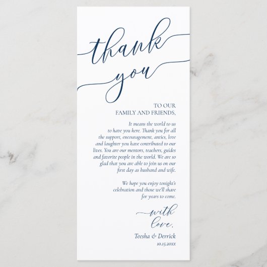 Moderne Romantische Dinner Place Einstellung Danke Programm (Vorderseite)