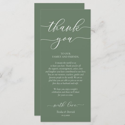 Moderne Romantische Dinner Place Einstellung Danke Programm (Vorne/Hinten)