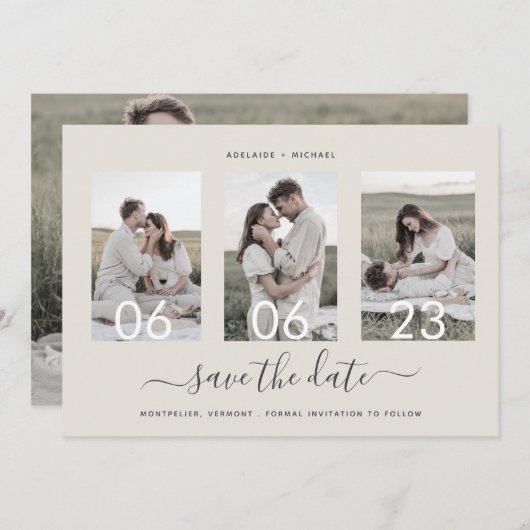Moderne Romantische Drehbuch-Collage Save The Date (Vorne/Hinten)