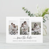Moderne Romantische Drehbuch-Collage Save The Date (Stehend Vorderseite)