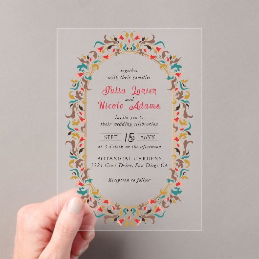 Moderne romantische Elegante Blumenzeremonie Acryleinladungen (Insitu (Handheld))