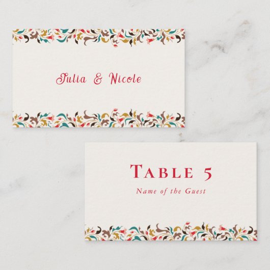 Moderne romantische Elegante Blumenzeremonie Platzkarte (Vorne/Hinten)