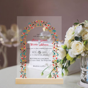 Moderne Romantische Elegante Florale Kranz Hochzei Acryleinladungen