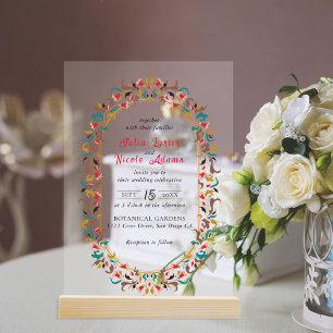 Moderne Romantische Elegante Florale Kranz Hochzei Acryleinladungen