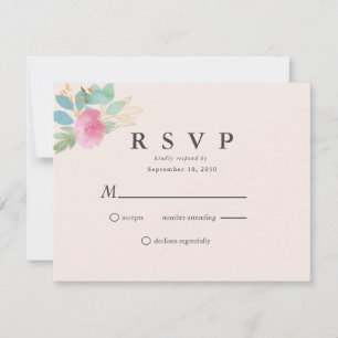 Moderne romantische florale rosane goldgrüne blaue RSVP karte