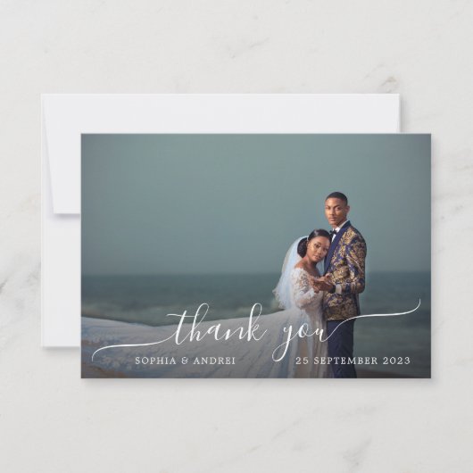 Moderne romantische Foto-Hochzeit Dankeskarte (Vorderseite)