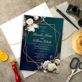 Moderne romantische Goldkleider-Hochzeit Einladung