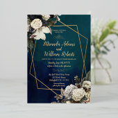 Moderne romantische Goldkleider-Hochzeit Folieneinladung (Stehend vorne)