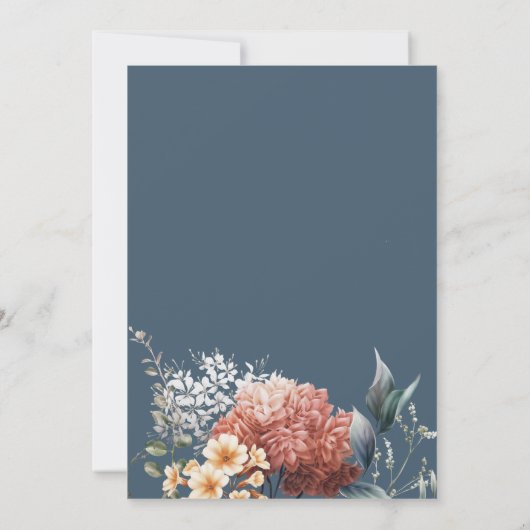 Moderne romantische Hochzeit am Blauen Garten Einladung (Rückseite)