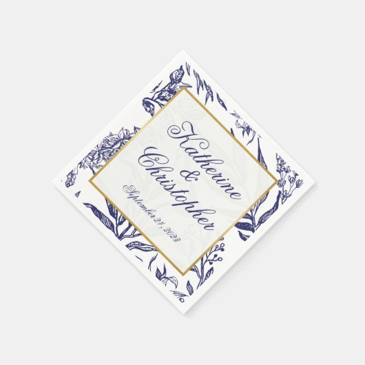 Moderne romantische Hochzeit der Navy Blue Gold Bo Serviette (Ecke)