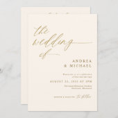 Moderne romantische Hochzeitscreme und Gold Einladung (Vorne/Hinten)
