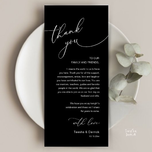 Moderne romantische Hochzeitsempfangs-Dankeskarten Programm