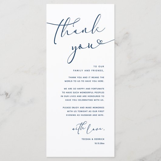 Moderne romantische Hochzeitsempfehlung Dankeschön Programm (Vorderseite)