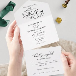 Moderne romantische Kalligrafie-Hochzeit All In One Einladung
