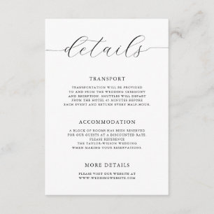 Moderne romantische kalligraphische Hochzeitdetail Begleitkarte