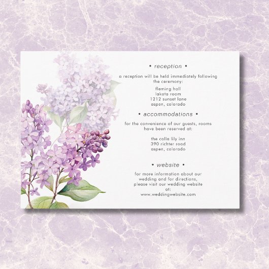 Moderne romantische Lila-Sage Lilacs Wedding Detai Begleitkarte