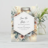 Moderne romantische Mason Jar Wedding Save The Date (Stehend Vorderseite)