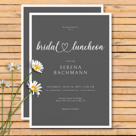 Moderne romantische Minimal Gray Bridal Luncheon Einladung