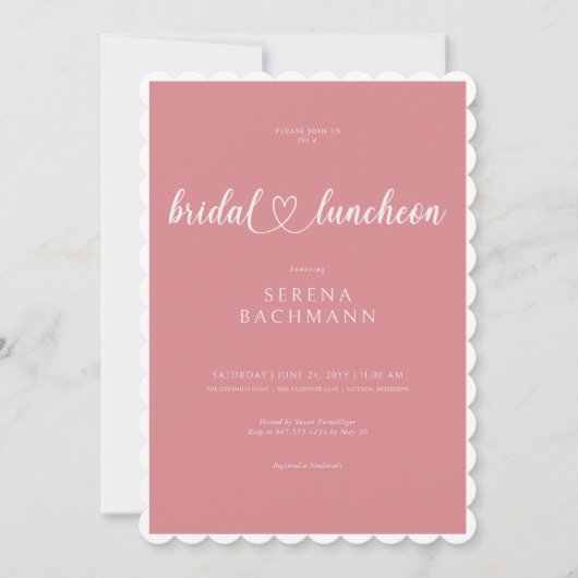 Moderne romantische Minimal Pink Bridal Luncheon Einladung (Vorderseite)