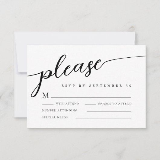 Moderne romantische Minimalistische Hochzeit RSVP Karte (Vorderseite)