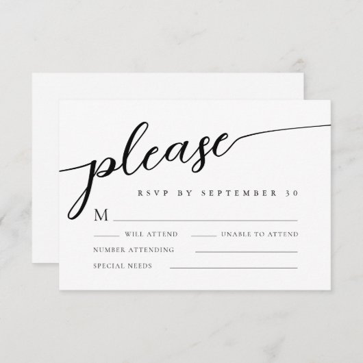 Moderne romantische Minimalistische Hochzeit RSVP Karte (Vorne/Hinten)