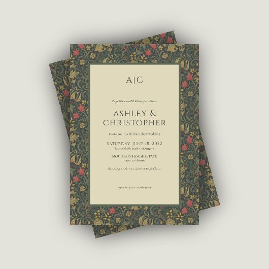 Moderne romantische Morris-Blumenkohle Hochzeit Einladung