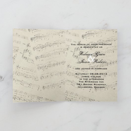 Moderne romantische Musicnotes Musik-Hochzeit Einladung (Innenseite)