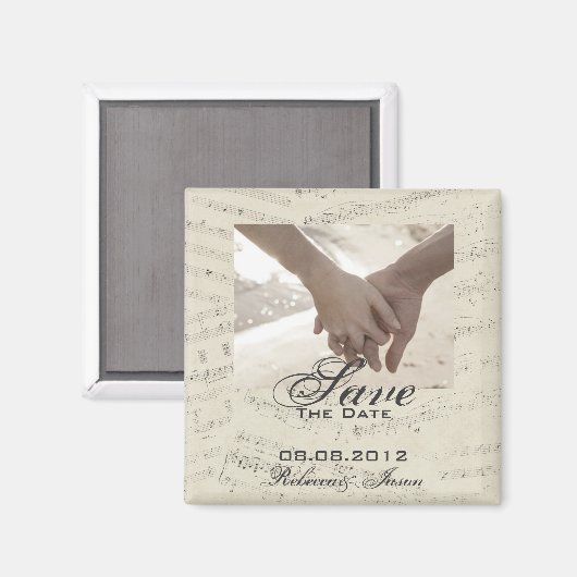 Moderne romantische Musikhochzeit rettet das Datum Magnet (Vorderseite/Rückseite)