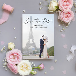 Moderne romantische Parisfrankreich Paar-Foto-Hoch Save The Date