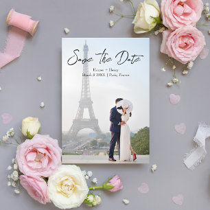 Moderne romantische Parisfrankreich Paar-Foto-Hoch Save The Date