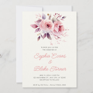 Moderne Romantische Rosa Rosen Weiße Creme-Hochzei Einladung