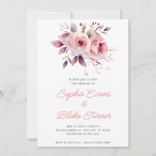 Moderne romantische rosa Rosen weiße Hochzeit Einladung