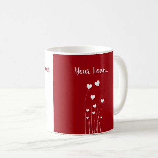 Moderne Romantische Rote Weiße Liebe Herz Kaffeetasse (VorderseiteRechts)