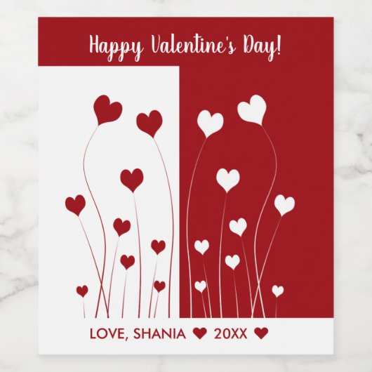 Moderne Romantische Rote Weiße Liebe Herz Weinetikett (Einzelnes Label)