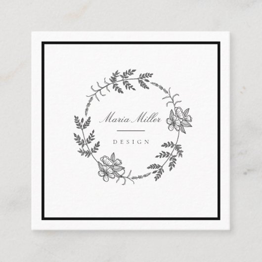 Moderne romantische Schwarz-weiße Klassik der Flor Quadratische Visitenkarte (Vorderseite)