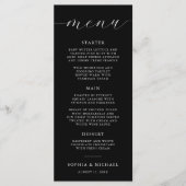 Moderne romantische Schwarze Hochzeit Menükarte (Vorderseite)