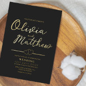 Moderne romantische Script Foil Gold und Black Wed Folieneinladung