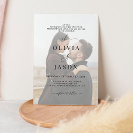 Moderne romantische Script Schwarz-weiße Foto Hoch Einladung