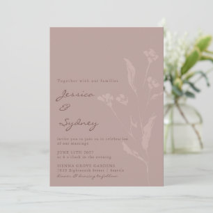 Moderne Romantische Staubige Rose Botanische Mauve Einladung