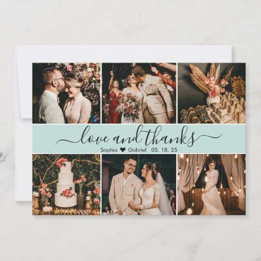 Moderne romantische Typografie 6 FotoCollage Viele Dankeskarte (Vorderseite)