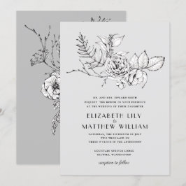 Moderne romantische Wildblume Gray Wedding Einladu Einladung