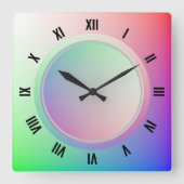 Moderne römische Zahlen und Fun Pastel Rainbow Dis Quadratische Wanduhr (Vorderseite)