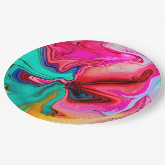 Moderne rosa Abstrakte Farbe Pappteller (Schrägansicht)