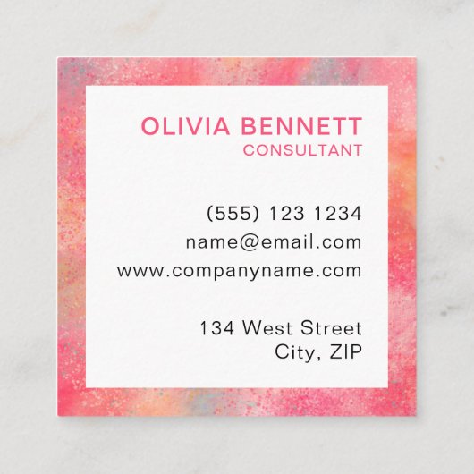 Moderne rosa Abstrakte Farbe Quadratische Visitenkarte (Rückseite)