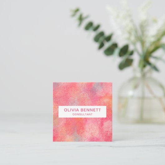 Moderne rosa Abstrakte Farbe Quadratische Visitenkarte (Stehend Vorderseite)