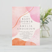 Moderne rosa Abstrakte Formen Kinderdusche Einladung (Stehend Vorderseite)